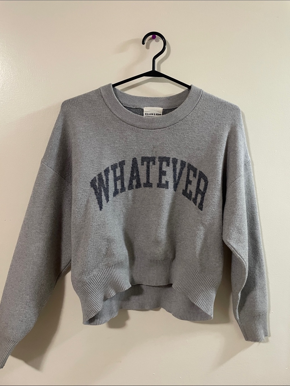 Cozy Gray 'WHATEVER' Crewneck Sweater - Willow & Wind